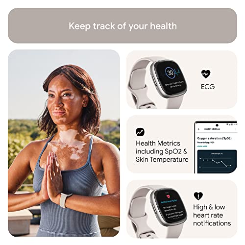 undefined Fitbit Sense 2 Advanced Health and Fitness Smartwatch with Tools to Manage Stress and Sleep, ECG App, SpO2, 24/7 Heart Rate and GPS, Lunar White/Platinum, One Size (S & L Bands Included) の商品画像 2