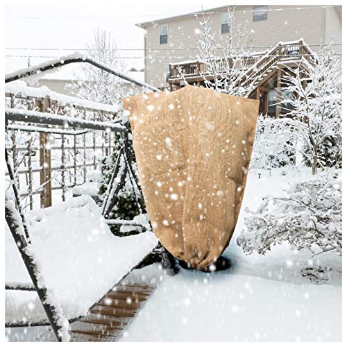 40 × 47 Inch Burlap Winter Plant Cover Bags- Large Size Plant Frost Protector with Drawstring Reusable Plant Covers Freeze Protection Tree Freeze Blanket for Outdoor Garden Plants from Animal Eating