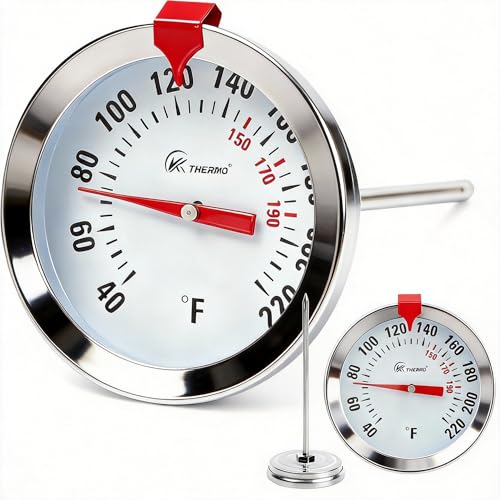 Image of Oven Safe Meat Thermometer for Roasting and Grilling, 2-Inch Large Dial Analog Food Thermometer with Adjustable Target Marker, 304 Stainless Steel 4.3 inch Probe, Leave in Oven for Turkey, Beef