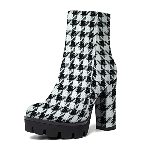 WAYDERNS Womens Evening Patent Zip Platform Round Toe Casual Block High Heel Ankle High Boots 4.7 Inch