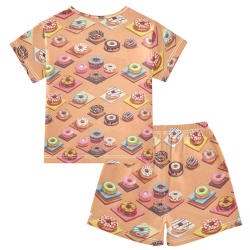 ALAZA Donuts 3D Pajamas Short Sleeve 2 Piece Sleepwear Top and Bottom Pajama Set Unisex2