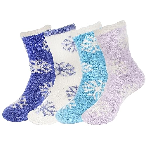 Image of BambooMN Women's Super Soft Fuzzy Socks, Polka Dot, Gradient, Snowflake, Featherlight Cuff - Assorted Colors
