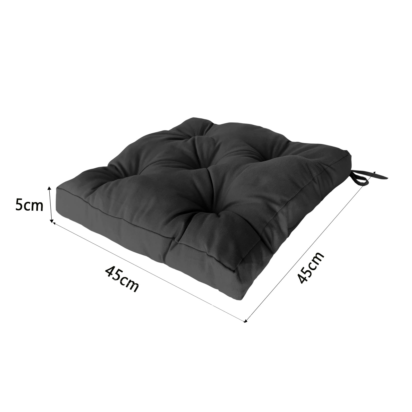 MORE FREE-Pack 6 Cojines para Silla,Cojin de Asiento Decorativo Funda de Poliéster y Relleno de Fibra Hueca 45x45x5cm,Ideal para Comedor, Terraza, Salón y Restaurante (Negro, Pack 6)
