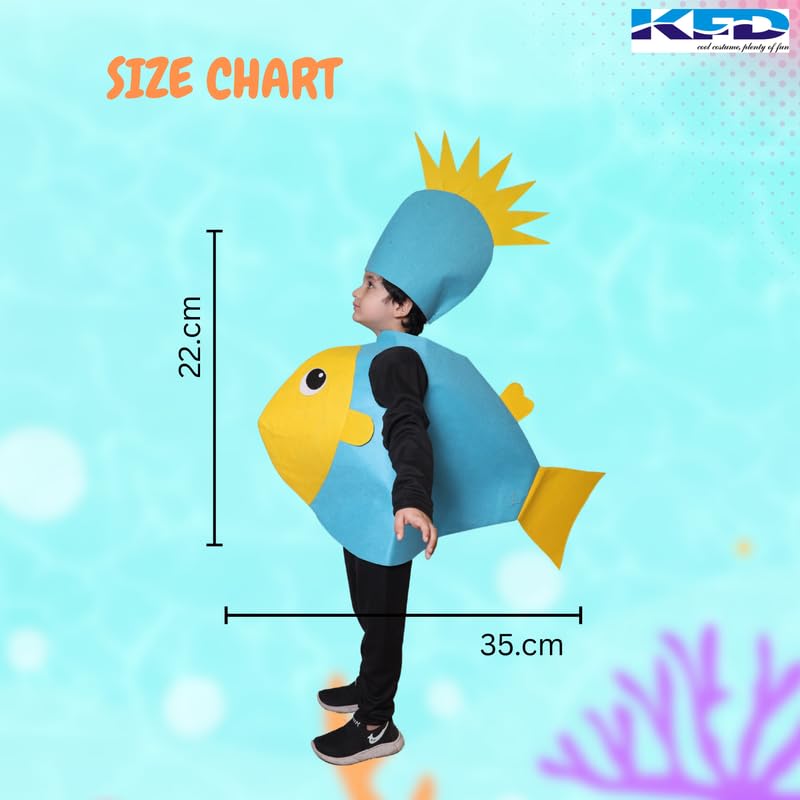 Image of Kaku Fancy Dresses Fish Costume Cutout with Cap for Kids, Water Animal Dress Up, Multicolour