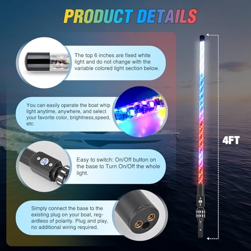 Image of Nilight Boat Navigation Light 4FT Spiral LED Whip Lights