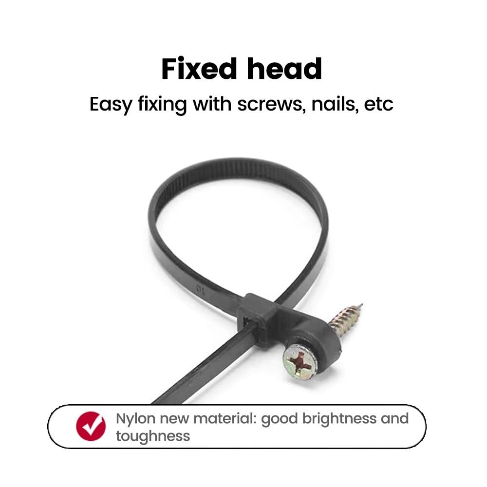 100 bridas de nailon para cables de 4 x 150 mm, 4 x 200 mm, bridas fijas de nailon con agujero para tornillo, 5 x 150 mm, 5 x 200 mm (4 x 200 mm, color negro)