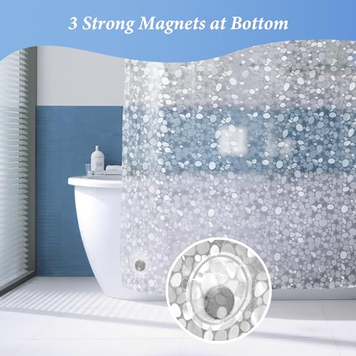 LEMON CLOUD Shower Curtain, PEVA Waterproof and Mould Resistant, Weighted Hem Bathroom Curtains with 3 Magnets and 12 White Plastic Hooks (Cobblestone, 180x180 cm) - Image 4