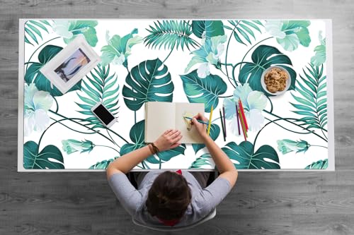 Sous-main de bureau 120x60 cm en vinyle PVC à motif de feuilles tropicales