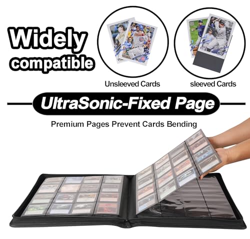 Image of Premium Card Binder 16 Pocket - Fits 1600 Cards,4X4 Ringless Card Album with Sleeves for Trading Cards & Sports Cards(Model C,Classic Black)