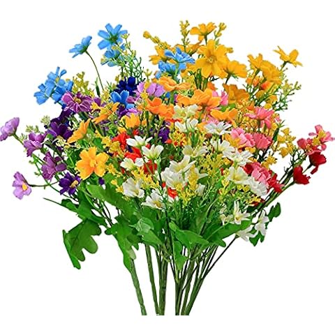 Zhujiehigh 6 Pcs Artificial Flowers, Decorative Artificial Silk Flowers, Silk cloth Faux Fake Daisy Wildflowers, Greenery Shrubs Bushes Flowers Plants Bouquets for Indoor Outdoor Use, Home Decorations Cover