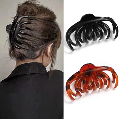 Fuyunohi ヘアクリップ 黒 髪留め クリップ 大きめ 2個セット バンスクリップ バレッタ しっかり 毛量多い ヘアアクセ ヘアアレンジ 髪 クリップ 大人 簡約 おしゃれ 跡がつかない hair clip ァッション 小物 べっ甲
