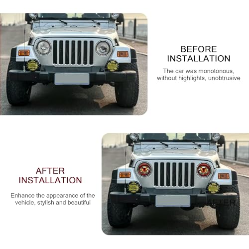 Image of 2 PCS Car Beast Eyes Decals, 3D Stereo Beast Eyes Stickers, Waterproof J-eep Round Light Decal, Cool Beast Eyes Light Decoration Stickers, Suitable for Wrangler and Most Cars (Red Animal Eyes)