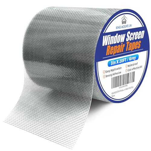 KING MOUNTAIN Grey Window Screen Repair Tape,3inX20FT Heavy Duty Screen Repair Kit for Window Screen and Screen Door Tears Holes,Strong Adhesive & Waterproof Window Screen Patch