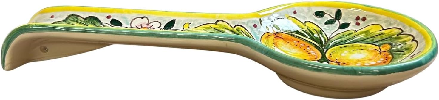 CERAMICHE D'ARTE PARRINI - Italian Ceramic Art Spoon Rest Pottery Holder Hand Painted Decorated Lemons Made in ITALY Tuscan