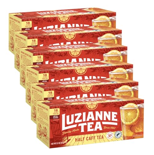 Image of Luzianne Unsweetened Half-Caff Iced Tea Bags, Family Size, 18ct Box (Pack of 6)