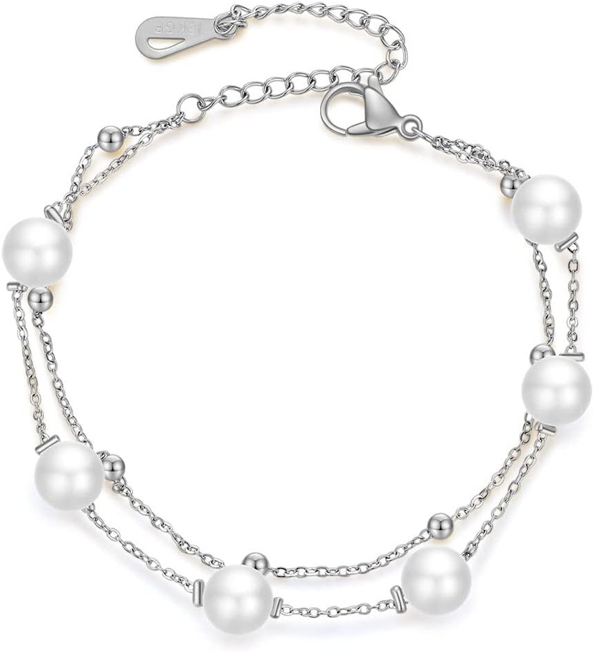 Jude Jewelers Stainless Steel Faux Pearl Chain Style Beaded Party Holiday Bracelet