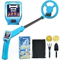 KAIWEETS Metalldetektor für Kinder, Animiertem Farb-LCD & Verstellbarem Schaft, Leichter Golddetektor Set mit Rucksack, Schaufel, Harke & Bonusmünzen – Ideal als Geburtstags
