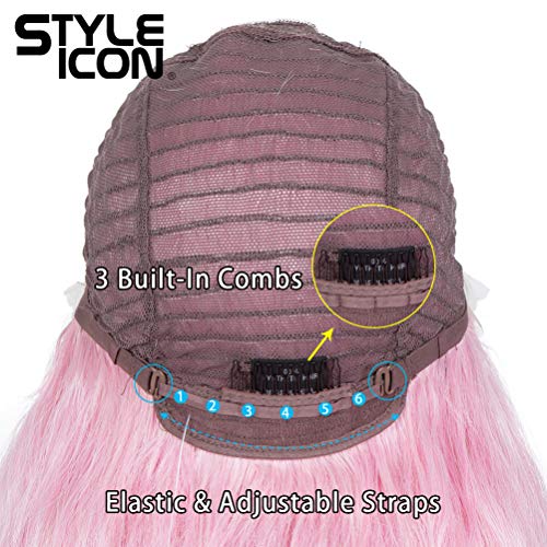 Style Icon 41" Lace Front Wigs Long Wavy Synthetic Wigs With Baby Hair Half Hand Tied 130% Density Wigs (1.5"*4" Simulated Scalp, Pink15) #TOP6