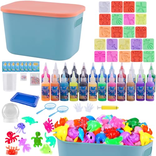 JaMalign Magic Water Gel Toy Kit, DIY 3D Wassergel Spielzeug mit 24 Farben & 22 Formen, Leuchtende Aqua Figuren selbst Machen, Creative Lernspielzeug Geschenk für Jungen & Mädchen ab 3 Jahren