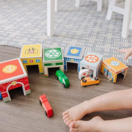Melissa & Doug Nesting & Sorting Buildings & Vehicles, Wooden Toy & Trains, Trucks & Vehicles, 2+, Gift for Boy or Girl