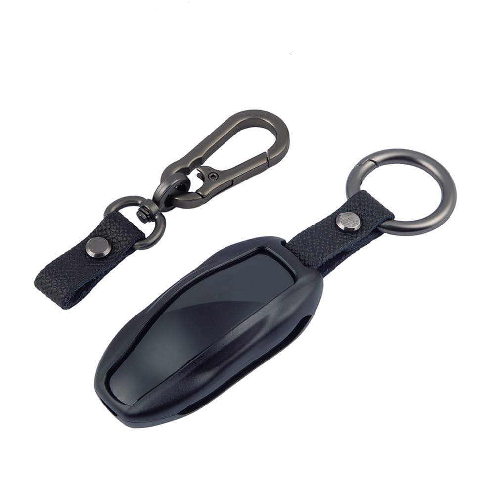 Premium Tesla Key Fob Cover for Model S & Model 3/Model X - Aircraft Aluminum Flip Key Protection Case with Leather Keychain - Keyfob Holder Compatible with Tesla