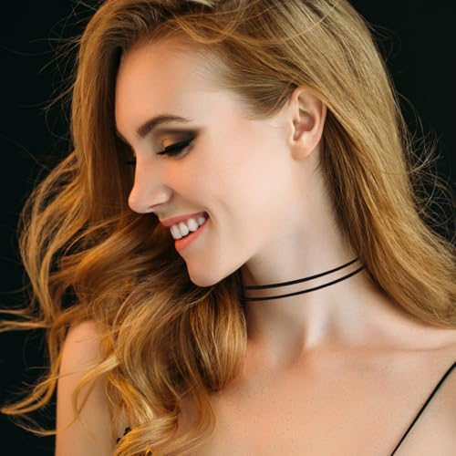 ZesNxj 3 Stück Mode und Eleganz Choker Kette Damen, Samt Choker Schwarz, Verstellbare Klassische Halskette Schwar, Für Dancing Halloween Geburtstag Party Cosplay