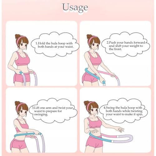 LAOGUATON Adjustable Spring Hula Hoop, 3.3 Lbs, Pink/Teal/Gray, Foldable Fitness Waist Trainer for Women