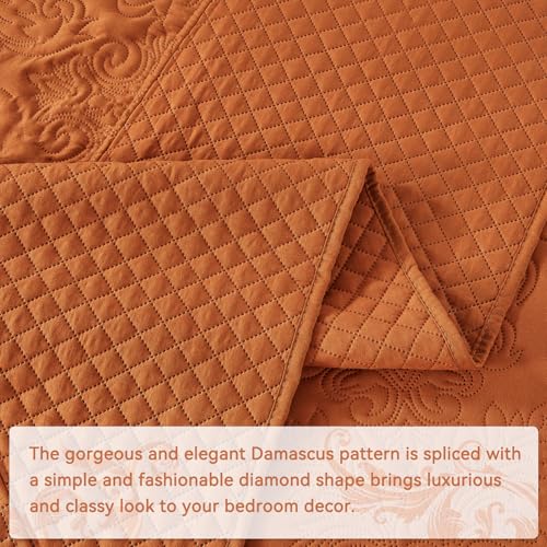 Image of ENJOHOS Burnt Orange 138x122 Extra Wide Oversized King Quilts - California King Bedspread, Reversible Summer Soft Microfiber Bed Coverlet Super King Bedding (1 Cal King Quilt, 2 Pillow Shams)