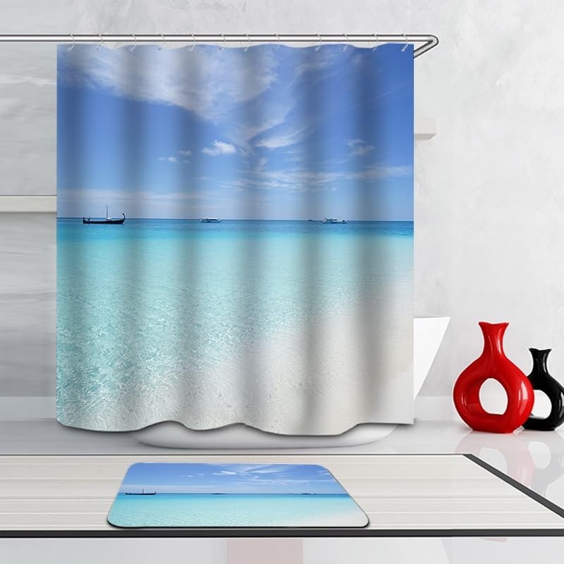 Rideau de douche tissu polyester résistant moisissure bleu lavable 180x200 - 3