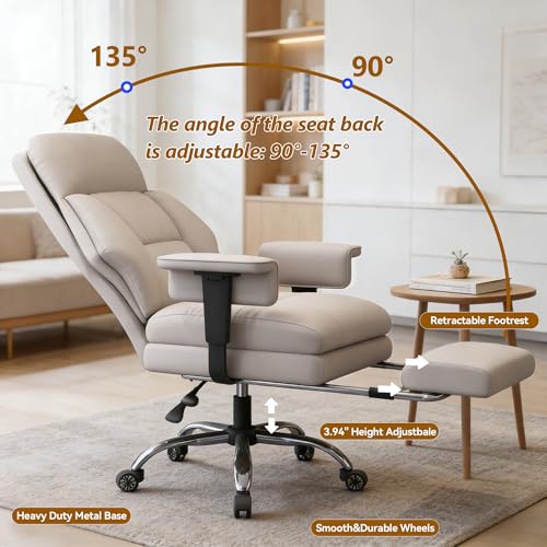 Image of Executive Office Chair with Wheels PU Leather Ergonomic Desk Chairs with Foot Rest High Back Computer Gaming Chairs for Home Office