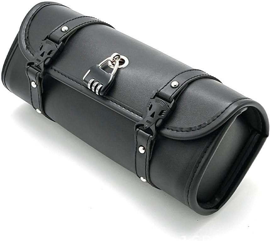 Motorcycle Bag with lock Universal PU Leather Motorbike Fork Bag Saddlebags Handlebar Bag Sissy Bar Storage Tool Bag-31cm (Style B)