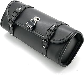 Motorcycle Bag with lock Universal PU Leather Motorbike Fork Bag Saddlebags Handlebar Bag Sissy Bar Storage Tool Bag-31cm (Style B)