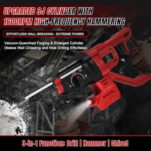 Cordless Rotary Hammer Drill Compatible with Milwaukee 18V Battery(No Battery), Brushless SDS-Plus Hammer Drill, 3 Joules Impact Energy, 360°Auxiliary Handle thumbnail 7