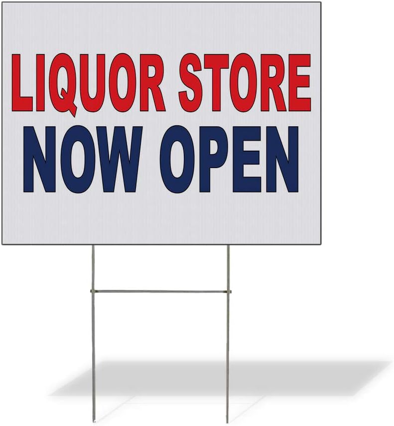 Fastasticdeals Weatherproof Yard Sign Liquor Store Now Open Red Blue Lawn Garden 24x18 Inches 2 Sides Print