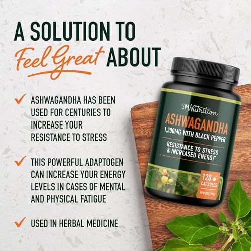 Ashwagandha Supplement 1300mg | High Strength Resistance to Stress & Increase Energy | Organic Ashwagandha Powder Capsules with Black Pepper for Increased Absorption | 120 Count 2-Month Supply - Image 3