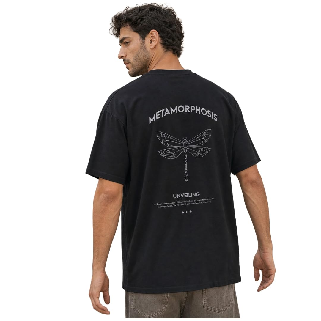 NOBERO Camiseta de hombre con estampado gráfico de gran tamaño