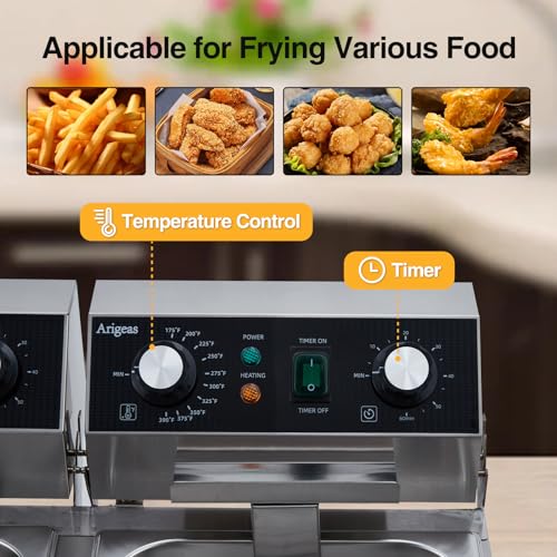 GarveeHome Commercial Deep Fryer - Dual Tanks, 2 Frying Baskets, 21QT/ 20L Capacity, 3600W, 110V, w/Timer and Overheat Protection, 2 x 10L Countertop Fryers for Restaurant