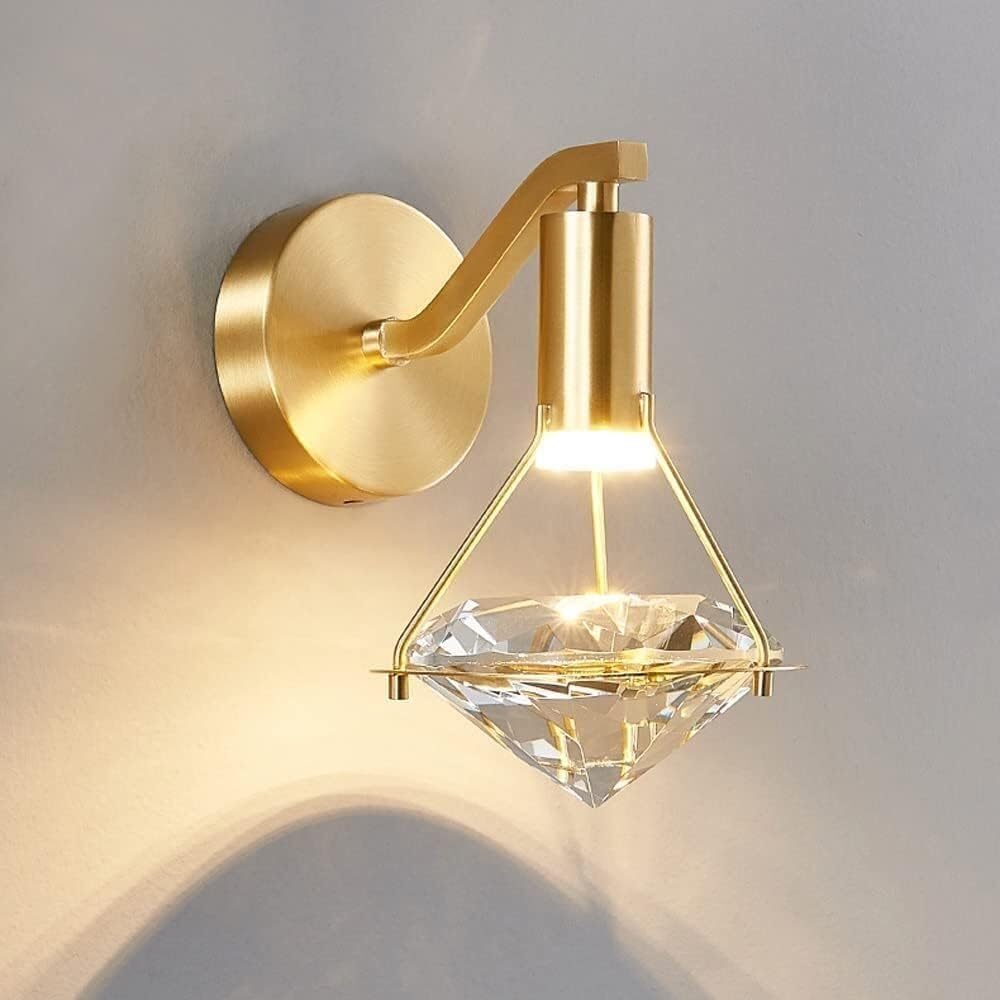 HPTHLY Brass Wall Sconce Crystal Wall Lamp Shade 3W Vanity Lighting Fixture 3 Color Mode Wall Wash Light,Luxury