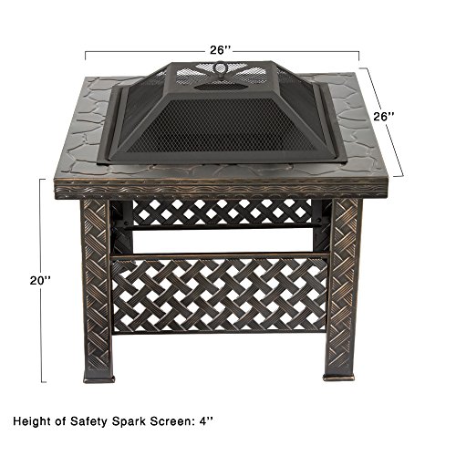 Fire Pit Set, Wood Burning Pit -Includes Screen, Cover And Log Poker- Great For Outdoor And Patio, 26 Inch” Woven Metal Square Firepit By Pure Garden #TOP6