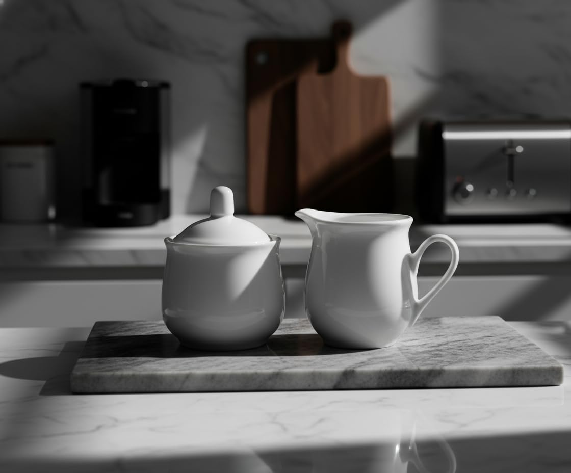 Provance Juego de 3 piezas de porcelana para leche y azúcar con tapa, jarra de leche, azucarero, recipiente para leche y azúcar, utensilios de cocina, mesa cubierta