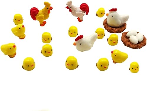 22 piezas miniatura de pollo familiar, pollo, gallina, huevo, nido de pollos, micro paisaje, decoración de jardín de hadas