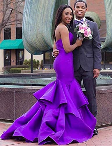 Womens Mermaid Prom Dress Sweetheart Long Satin Evening Gown with Ruffles3