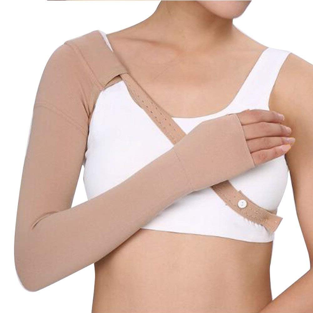 Medical Compression Arm Sleeves with Shoulder Strap and Support for Lymphedema | Graduated Compression - 20-30 mm/Hg | Post Mastectomy Sleeve for Lymphedema (LEFT HAND, MEDIUM)