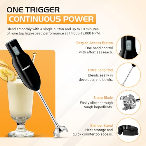 Image of Hand Blender for Kitchen 400W Powerful Electric Immersion Blender Easy to Clean Low Noise Compact Design for Smoothies Purees Milkshakes Baby Food ISI Certified 5 Years Warranty Black