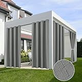 HolidayIdeas 4 Panels Outdoor Curtains for Patio Waterproof Linen Curtains 95 Inch Length-Outside Curtains Heavy Duty, Privacy, Weighted for Pergola, Porch, Gazebo-54 Wide x 95' Long Light Grey