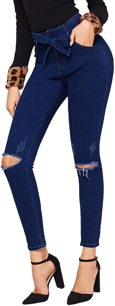Amazon.com: Miuye yuren pantalones vaqueros de cintura alta para mujer,  elásticos, delgados, sexys, pantalones de lápiz a la moda, chic, con  agujeros, pantalones de salón, Suave, XL : Patio, Césped y Jardín