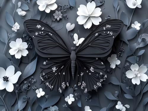 Pintar por Números Adultos Mariposa Negra Kit 40x50cm con Pinceles y Acrílicos