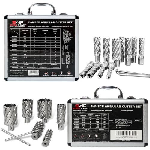Image of S&F STEAD & FAST Annular Cutter Set 13 Pcs, Cutting Depth 2" Cutting Diameter 7/16" to 1-1/16" Inch & Annular Cutter Set 13 Pcs, 2 inch Depth of Cut, 7/8, 1-1/8, 1-1/4, 1-1/2, 1-3/4