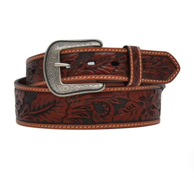 Jacqueline Kent 3D Belt Company Floral Embossed Leather Belt, Tan (44)