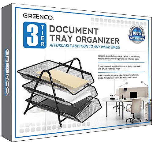 Greenco Documento de tela de 3 níveis, bandeja de cartas, organizador de mesa, preto